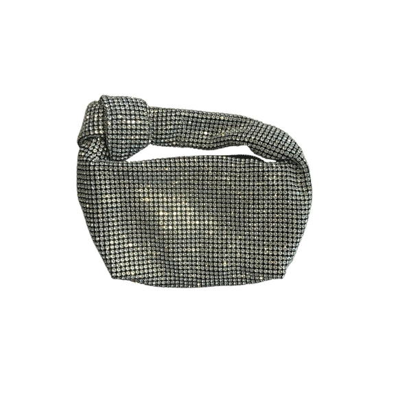 Jing Pin Piju Handbag Clear Rhinestone Shimmer Bow Zipper Small 10in x 6in NEW - Picture 1 of 5